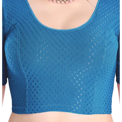 Image of FINESTFIT Stay On Trend Fashion 100% Cotton Readymade Blouses for Women,Round Neckline with Organza Balloon Sleeves.