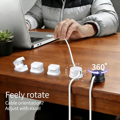 12 Pack Cable Clips (10 Pcs Square Cord Holder 2 Pcs Circular And Rotatable Cord Clips) Suitable For Office Desks Home Desks, Telephones, Vehicles, Walls, Tabletops And Bedside Tables,Black And White