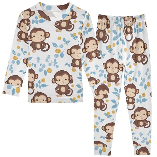 Pigsaly Pajama Set 2 Piece Leaves Cute Brown Monkey Pajama Sets Long Sleeve Pjs Sleepwear 6Y