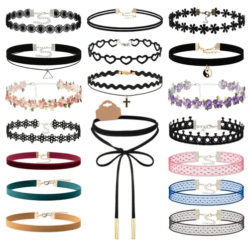 Palotay 18PCS Daisy Choker Necklace Black Velvet Choker Necklaces Set Gothic Lace Collar Classic Choker Gifts-18pcs