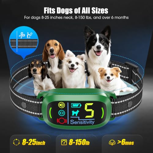 Image of Smart AI Bark Collar for Large Medium Small Dogs, Anti Barking Device with 5 Training Modes, Exclusive Forced Bark-Stopping, Rechargeable IP67 Waterproof Bark Collar with 5 Sensitivity (Green)