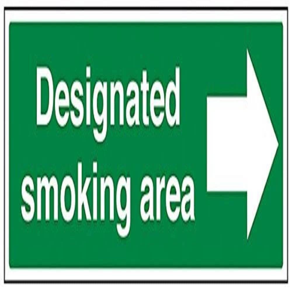 V Safety 57016BJ-R Designated Smoking Area/Arrow Right Prohibition Sign - Landscape - 450mm x 150mm - 1mm Rigid Plastic, Green