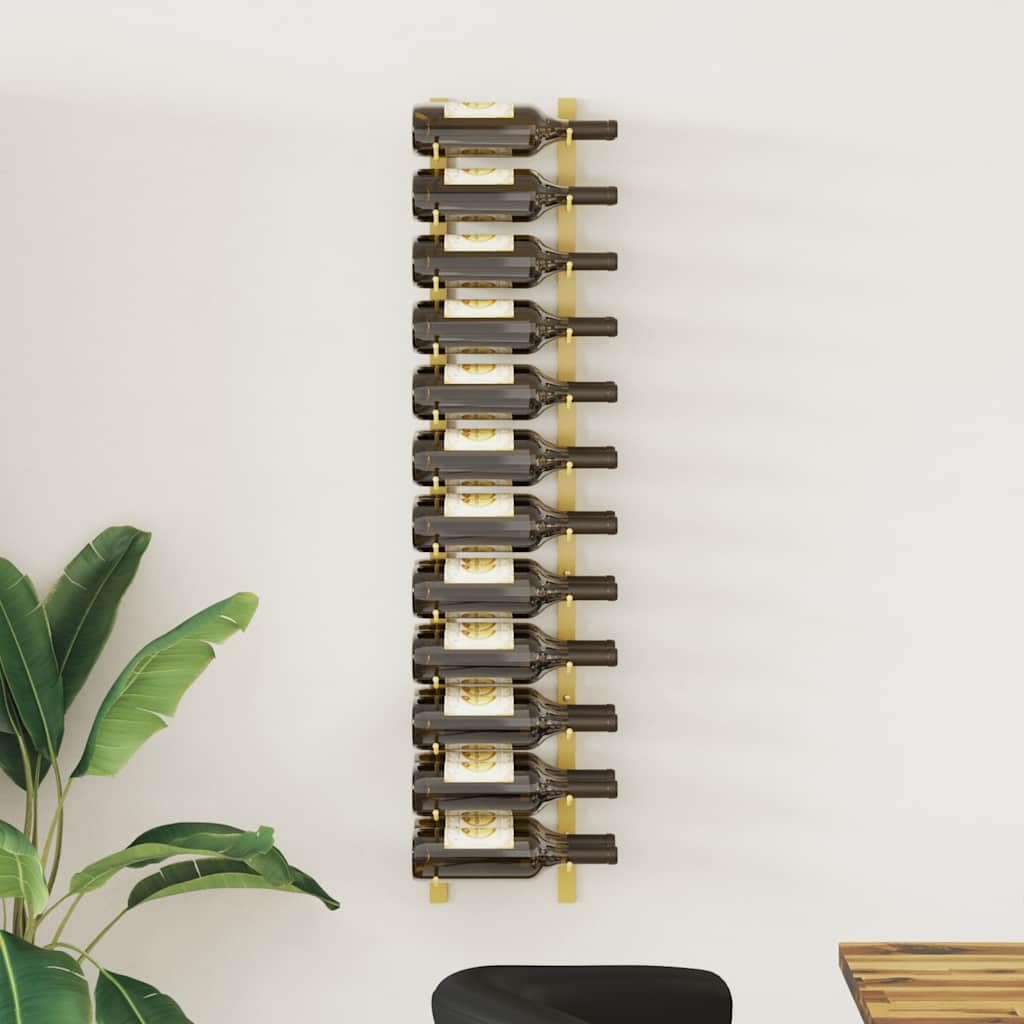 Wand-Weinregal für 24 Flaschen aus beschichtetem Eisen in goldenem Finish, langlebiges Flaschenregal für moderne Küche, Speisekammer oder Bar, einfache Wandmontage, platzsparende Lagerung