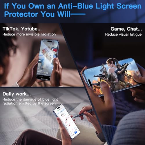 Image of Uyiton Anti-Blue Light for iPhone 15 Pro Max Screen Protector | Unbreak-Glass Full Coverage Case Friendly Scratch Resistance 9H Tempered Glass Screen Protector, 2 Pack