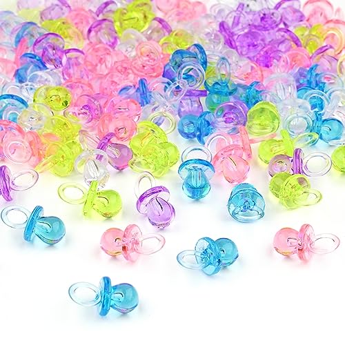 Image of 150 Mini Pacifiers for Baby Shower Game(5 Color), 0.86 Inch Plastic Pacifiers for Baby Shower, Gender Reveal Party Favors Table Decoration, Multicolor