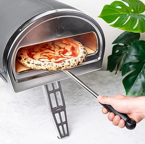 Italian Style Pizza Turning Peel Anodized Aluminum, 9 inch, Detachable Handle, Perforated Pizza Peel Long Handle, Indoor & Outdoor Use