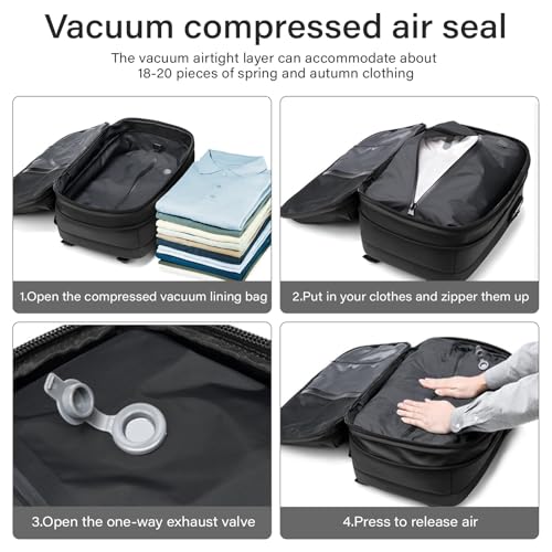 Travel Backpack with Vacuum System,60L Expandable Vacuum Backpack Travel with TSA Lock,17.3 inch Laptop Backpacks Vacpack Backpacks with Vacuum(Black,No Air Pump)3