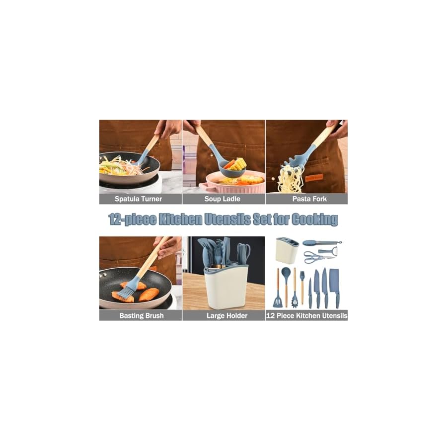 Kitchen-Utensils-Set-for-Cooking-5-Cooking-Utensils-6-Knife-Set-1-Utensil-Set-Holder-Super-Sharp-Stainless-Steel-Knife-Block-Set-and-Kitchen-Tool-Set Kitchen Utensils Set for Cooking - 5 Cooking Utensils, 6 Knife Set, 1 Utensil Set Holder, Super Sharp Stainless Steel Knife Block Set and Kitchen Tool Set