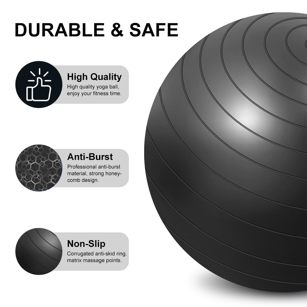 flintronic Palla Fitness, Palla da Ginnastica, 55/65cm Palla Anti-Scoppio, Palla di stabilità, con Pompa, Strumento Tappo Pompa, E Manuale per Yoga, Esercizi di Equilibrio, Allenamento, Fitness
