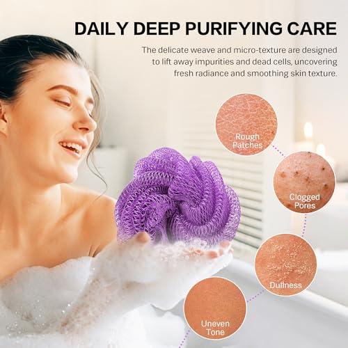Image of UJFQBH African Net Sponge Authentic 2-Pieces Exfoliating Body Scrubber for Shower & Bath, Deep Cleansing Lather for Dead Skin Removal, Back Scrubber for Women & Men (Pink 、Purple