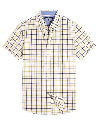 Alimens & Gentle Mens Plaid Short Sleeve Button Down Shirts Cotton Regular Fit Casual Gingham Shirts