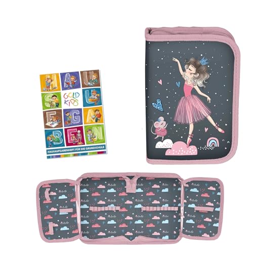 PASO - Federmäppchen 1 Fächer - Mäppchen für Mädchen und Jungen - Federmappe 1-Fach Federtasche - Schulmäppchen und Hausaufgabenheft - Ballerina Motiv