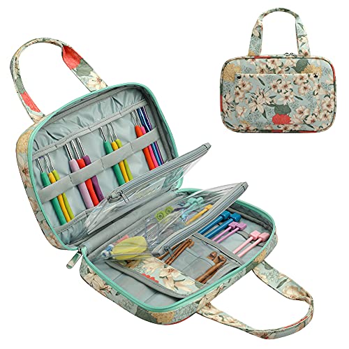Katech Crochet Hooks Bag Portable Travel Storage Cases Organizer Empty Zipper Bags Knitting Needles Case with Knitting Needles Slots, Crochet Hooks Slots and Transparent Zipper Pockets Katech Crochet Hooks Bag Portable Travel Storage Cases Organizer Empty Zipper Bags Knitting Needles Case with Knitting Needles Slots, Crochet Hooks Slots and Transparent Zipper Pockets