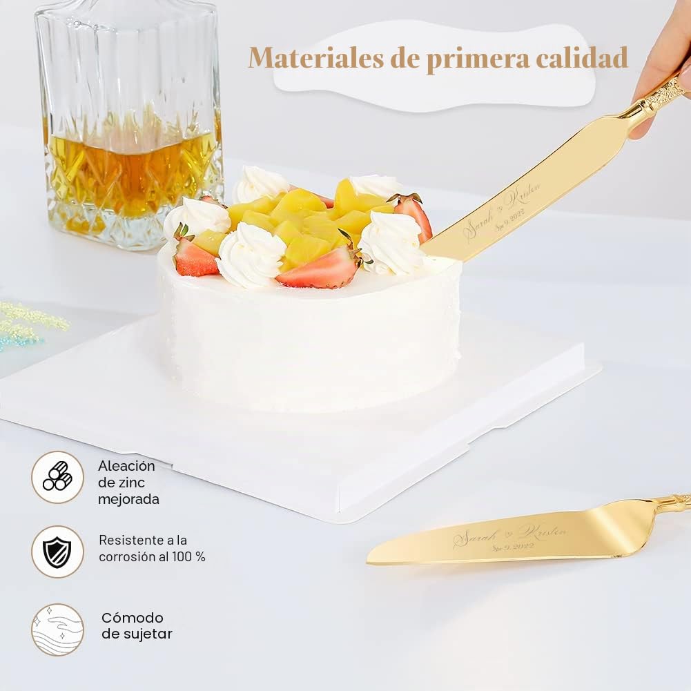 Juego de Cuchillo y Servidor para Pastel de Bodas de Oro, Personalizado Conjunto de Corte de Pastel, Juego de Cortador de Pastel para Servir, Perfecto para Cumpleaños, Navidad, Fiestas (Flor)