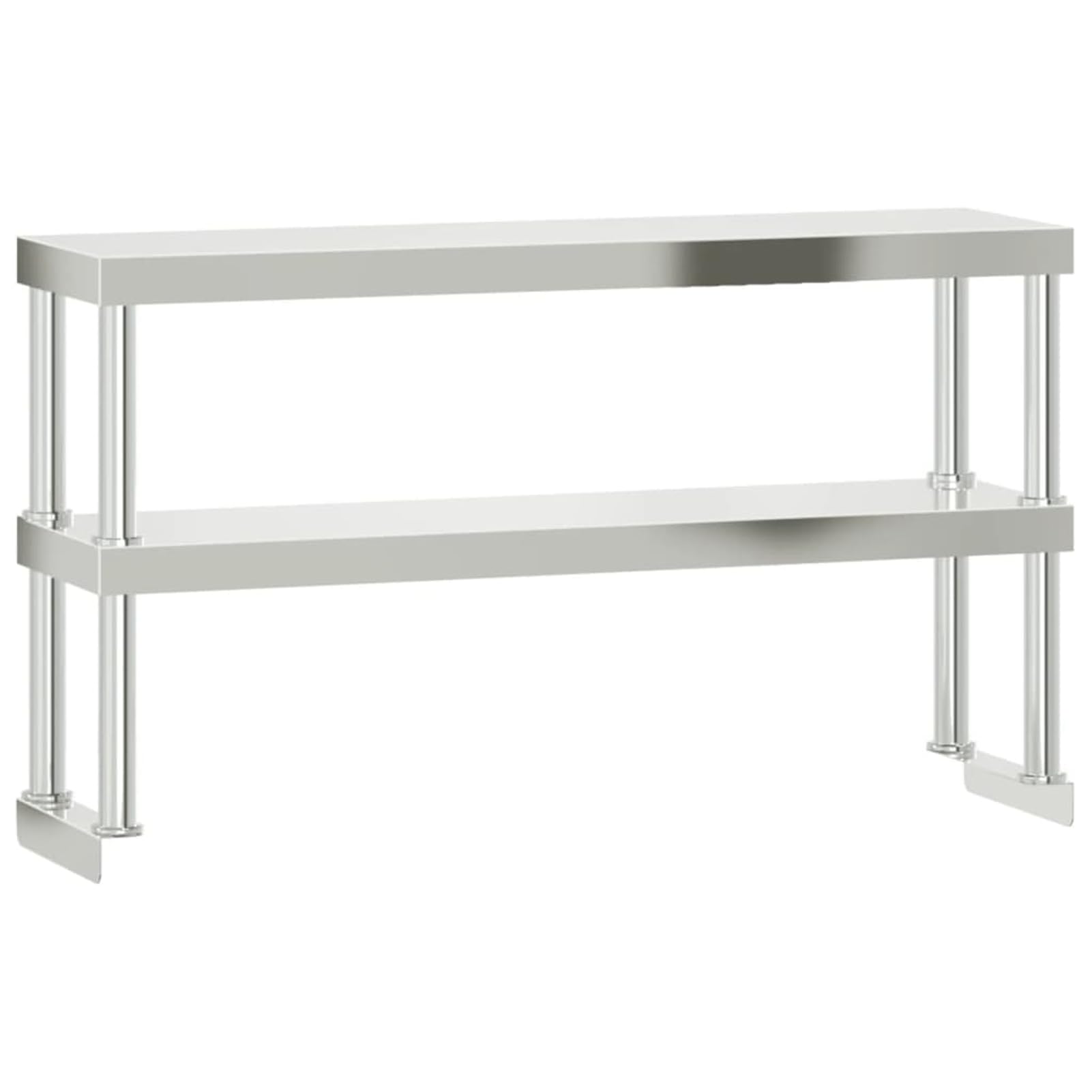 Homgoday Tavolo da Lavoro in Acciaio Inox, Argento, 110x30x150 cm, 2 Ripiani, con 4 Ruote (2 con Freno), per Cucina Professionale
