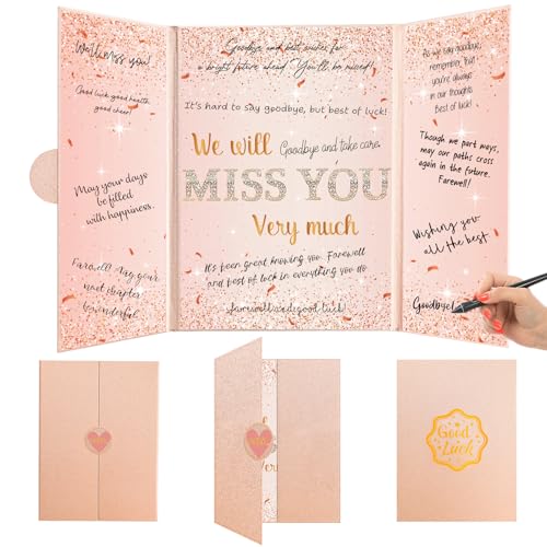 Image of Farewell Gifts for Coworkers Friends Rose Gold Farewell Guest Book to Sign in We Will Miss You Signature Guestbook Alternative Women Girls Retirement Going Away Card Board Keepsake Party Decorations