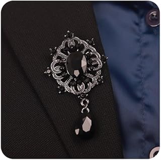 Suit Vintage Black Rhinestones Brooch for Men Women Special Occasion Sparkle Teardrop Brooches (Black)