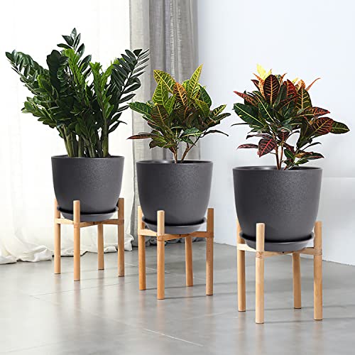 Wousiwer Plant Pots 10/9/8 Inch, Set Of 3 Modern Decorative Plastic Planters With Drainage Holes And Saucers For House Plants Indoor Flowers Plants, Black #TOP2