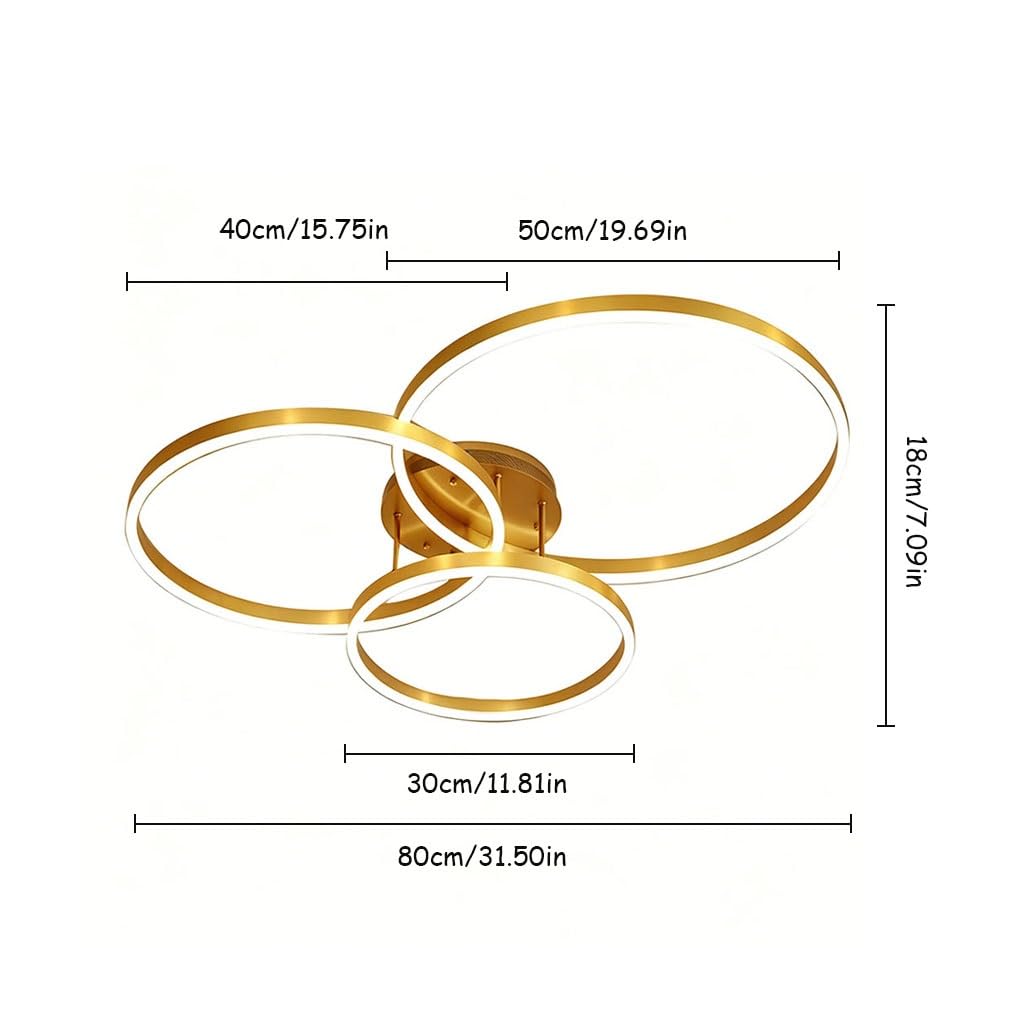 Nowoczesna Złota Lampa Sufitowa LED Wpuszczana 3-pierścieniowa Ściemnialna Lampa Sufitowa Z 3 Kolorami Minimalistyczna Lampa Sufitowa Do Salonu Sypialni Kuchni I Korytarza(Gold)