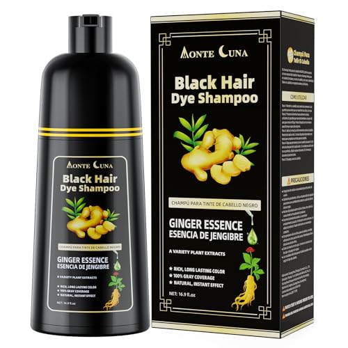 Champú Tinte Negro Pelo, Champú Black Hair Dye 3 en 1 Tinte Semipermanente Pelo, Instantáneo Cubre Canas Color Champu Tinte Para Mujer Hombre