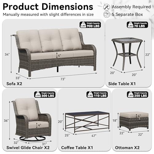 Image of 8 Piece Outdoor Wicker Patio Furniture Set, Outdoor Swivel Rocker Patio Chairs Set with Thickened Olefin Cushions, High Back and Deep Seating, Hand-Woven PE Rattan for Porch, Deck