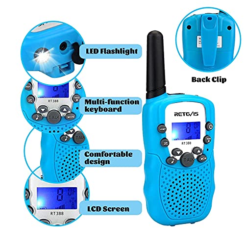 Retevis Rt-388 Walkie-Talkies For Kids,Toys Walky Talky With Flashlight,22 Ch,Lcd,Keylock,Long Range For Boys Girls Aged 6-12,Family Outside,Adventure,Camping(Blue,2 Pack) #TOP1