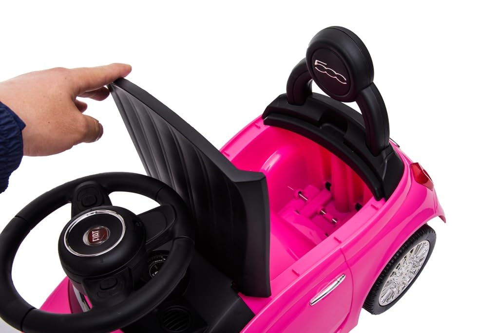 Primi Passi Macchinina Cavalcabile Fiat 500 per Bambini da 12 a 36 Mesi con Suoni e Clacson Sistema Antiribaltamento Vano Portaoggetti Schienale Gioco per Imparare a Camminare (Rosa)
