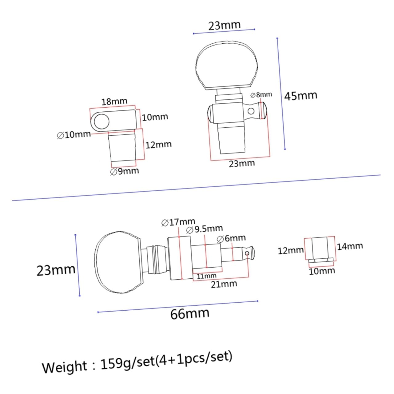 SUPVOX 5 PCS Banjo Tuning Keys Set Durable Geared Machine Heads with Plastic Buttons Replacement Tuning Pegs for Acoustic Banjo Parts Easy Installation with Bushings Spacers