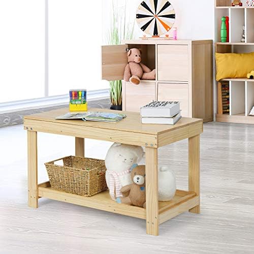 GYMAX 2-in-1 Kids Play Table, Wooden Children Desk with Double-layer Storage, Activity Table for Building Blocks and Studying