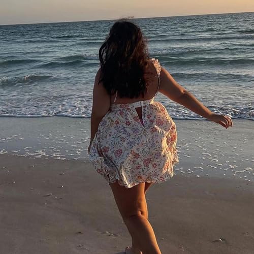 Image of Women Y2k Tie Shoulder Mini Dress Sleeveless Flowy Babydoll Dress Boho Floral Aline Short Sundress