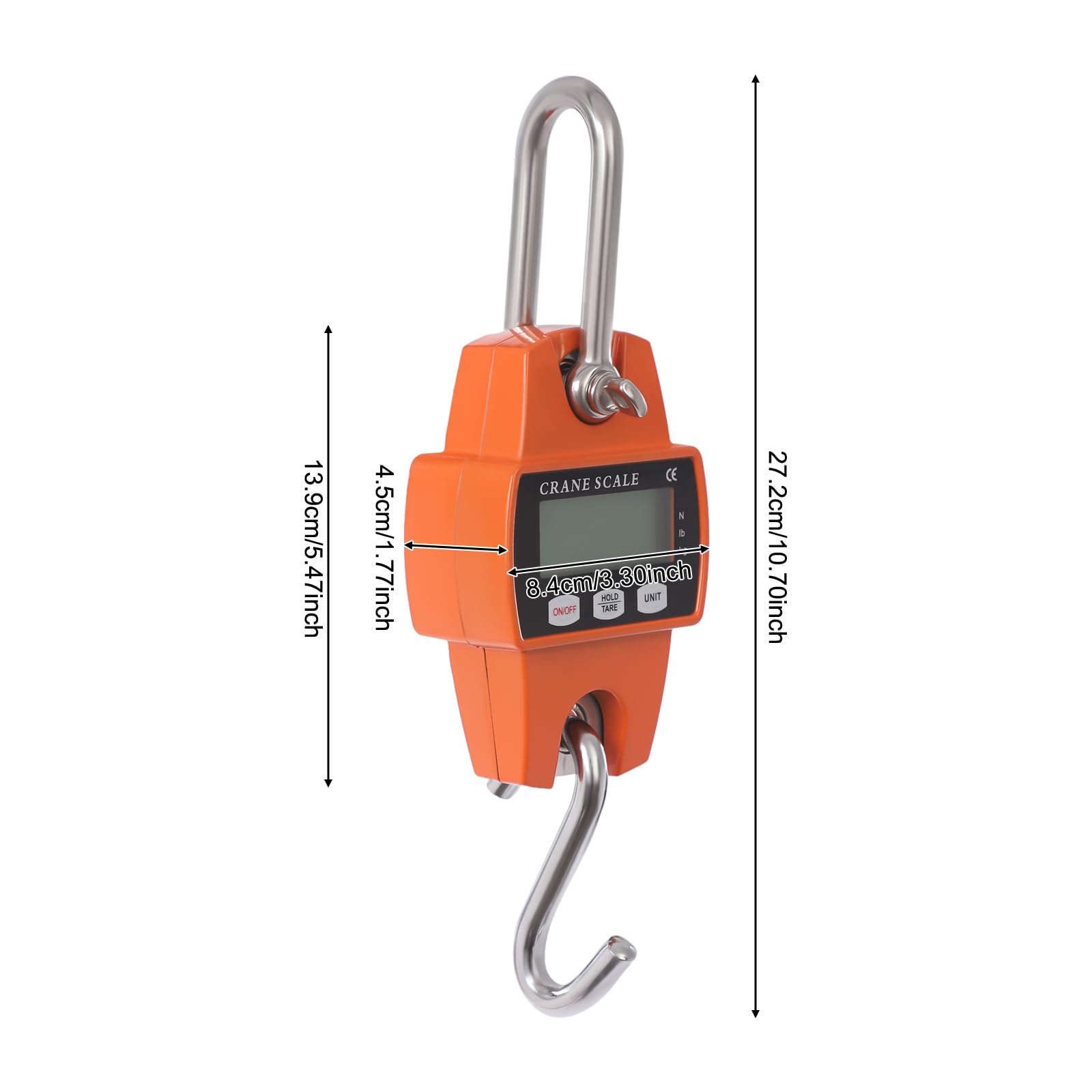 Báscula de grúa 0,15 hasta 400 kg, digital, báscula colgante lbs/kg/N, 0,05 kg, precisión salvaje, báscula industrial, pantalla LCD, báscula colgante, mini báscula portátil con cinta métrica integrada