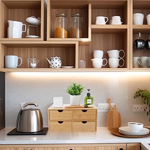 Organizador de mesa de bambu, 4 gavetas, organizador de bancada com gavetas, gaveta de armazenamento