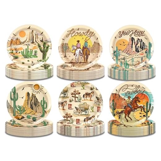 OXYLIPO 48 Pieces Western Cowboy Cowgirl Paper Plates 7 Inch Disposable Wild West Rodeo Pattern Dessert Plates for Baby Shower Birthday Party Rodeo Bachelorette Party Decorations Tableware Supplies