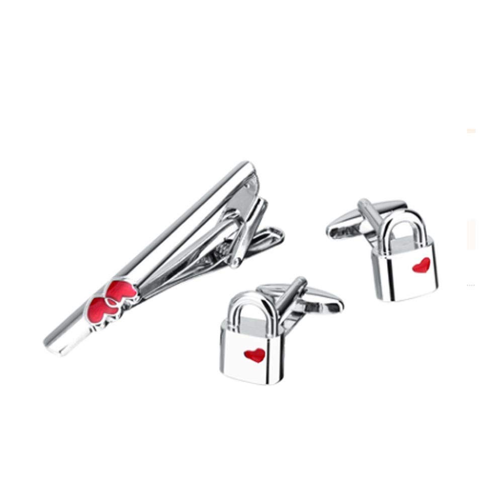 Pince à Cravate, Boutons de Manchette, Ensemble de Pinces à Cravate, Mode Romantique, Forme d'amour Rouge, Accessoires pour vêtements pour Hommes
