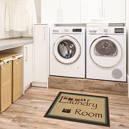 Ottomanson Machine Washable Bordered Laundry Room Rug Non-Slip Rubberback 2X3 Pack Of 2 Laundry Area Rug For Laundry Room, Bathroom, Washroom, 26" X 35" - Pack Of 2, Beige #TOP3
