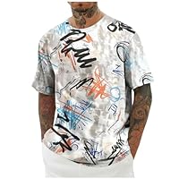 Générique T Shirt Homme Manches Courtes Graffiti Graphic Tee-Shirt Décontracté Imprimé Design Tshirt pour Hommes Coton Haut ete Col Rond Top Grande Taille T-Shirts Solde Blanc Compression XL