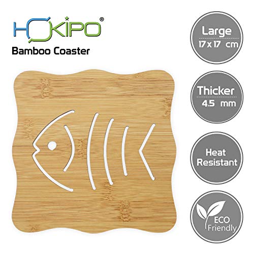 Image of HOKIPO Eco-Friendly Bamboo Wooden Coasters for Home Pan Pot Holder for Dining Table Heat Pad for Kitchen - Pack of 6 (AR2820-D4*6)