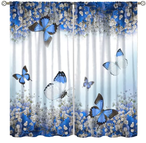 SENRUEGT Butterfly Girl Bedroom Curtains, Spring Botanical Floral Teen Kids
