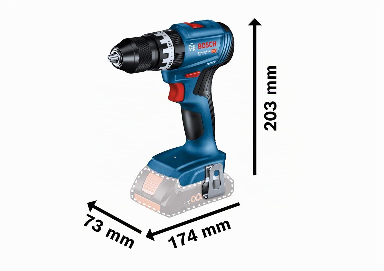 Bosch Professional 18V System perceuse-visseuse à percussion sans-fil GSB 18V-45 (régime à vide 1 900 tr/min, avec 2 batteries 2,0 Ah, GAL 18V-2082, set d’accessoires 82 pièces, L-Case Pick & Click)