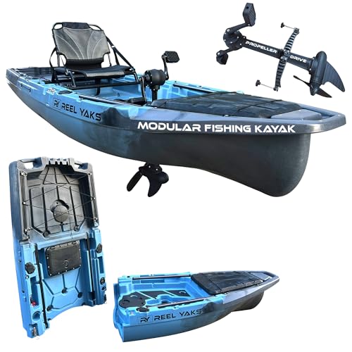 Reel Yaks Recon Modular Fishing Kayak - 10.5ft Lightweight Propeller Drive, Sit On Top Kayak for Adults & Youth - Stable & Portable, Ideal Space-Saving Design - 430 lbs Capacity - Blue Gray