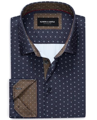 Alimens & Gentle Printed Dress Shirts for Men Long Sleeve
