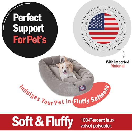 Image of Majestic Pet 32 Inch Micro Velvet Calming Dog Bed Washable - Cozy Soft Round Dog Bed with Spine for Head Support - Fluffy Donut Puppy Mat 32x23x7 (inch) Medium - Vintage