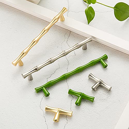 Esreake 6Pcs Bamboo Shape Solid Zinc Alloy Cabinet Knobs Handle Pulls, Dresser Drawer Cabinet Cupboard Closet Door Pull Decorative Furniture Accessories Knobs (Length 6.1"/Hole Distance 5", Green) #TOP7