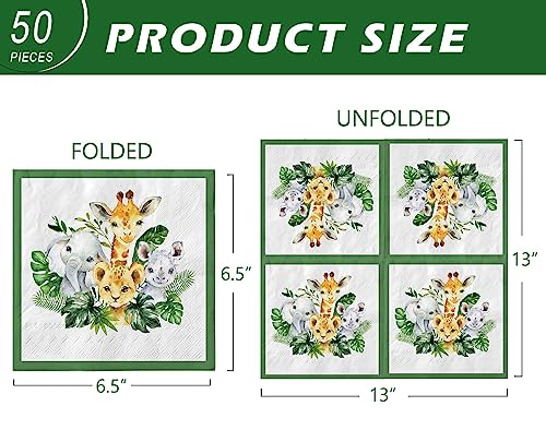 Yuzioey NP-003 50 Pcs Safari Baby Shower Napkins, Jungle Animals Baby Shower Disposable Paper Napkins thumb #1