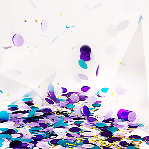 Image of TecUnite Purple Teal Confetti Round Tissue Paper Table Confetti Dots for Wedding Birthday Party Decoration Arts Craft DIY Scrapbooking, 1.76 oz (2.5 cm)