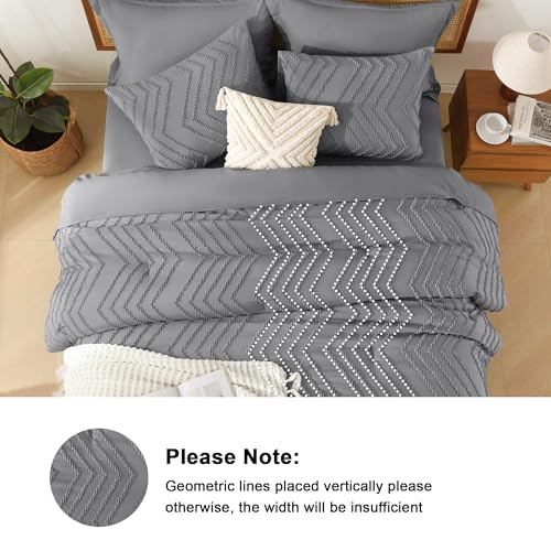 Image of Litanika King Size Comforter Set with Sheets Medium Gray - 7 Pieces Bed in a Bag King Chevron Tufted Complete Bedding Sets with Comforter, Sheets, Pillowcases & Shams