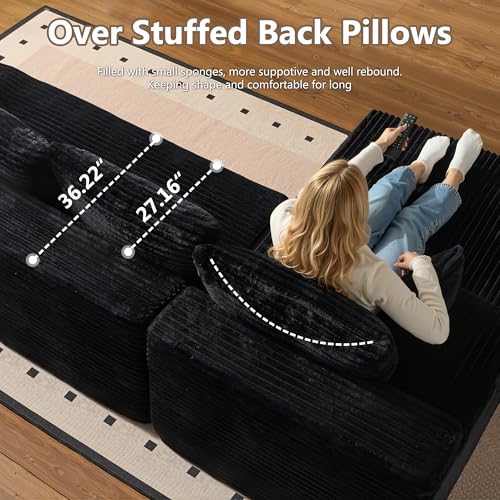Image of HOOOWOOO Plush L Shaped Sectional Couch,97 inch Assembly Free Modern Minimalist Sofa,Boneless Corner Couch in A Box for Apartment Renting House Office(Right Chaise Black)