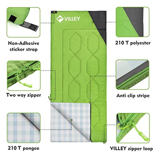 VILLEY Bolsa de Dormir para Camping Ligera con Bolsa de Transporte para Adultos y Niños miniatura 3