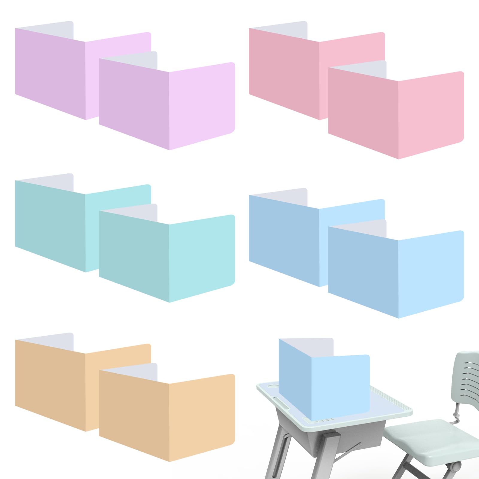 Divisori da Scrivania 10 PCS Divisorio da Tavolo 40x30cm Divisore da Scrivania La Privacy Dell'ufficio Deflettore Divisorio Pieghevole Multiuso Adatto a Scuole, Ufficio, Bibliotec (5 colori)