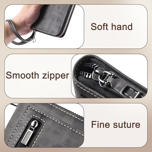 Long Wallets for Men, PU Leather Men's Wallets with Removable Wrist Strap, Multi Card Slot Mens, Zipper Wallets for Men with 8 Card Slots and Zip Coin Pocket (Brown)3